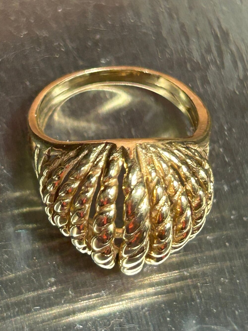 14k solid yellow gold rope lined dome chunky ring fine jewelry 5.62g
